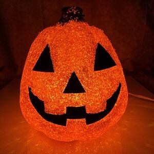 Vintage Seasons‎ Halloween Melted Plastic Popcorn Light Up Jack O Lantern 8"